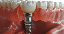 Illustration of a dental implant and crown replacing one tooth